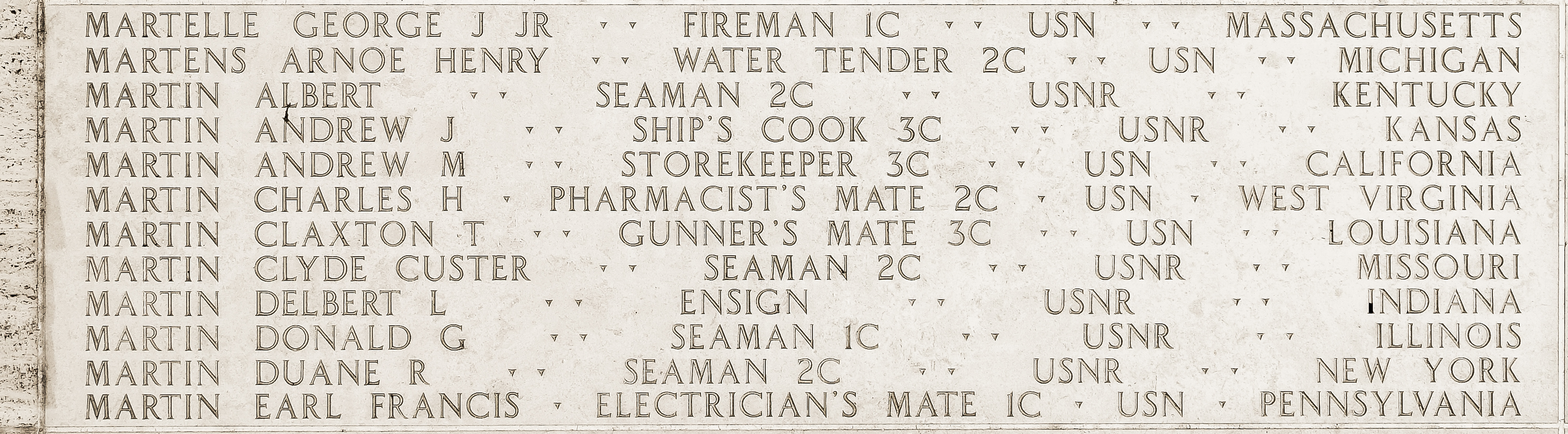 Andrew M. Martin, Storekeeper Third Class